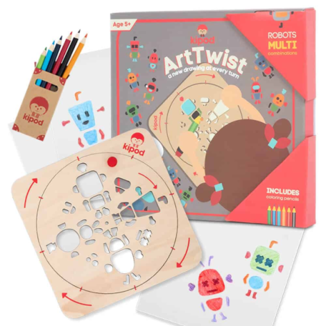 Kit desen si trasare Kipod- Sablon rotativ Montessori, Roboti - imagine 8
